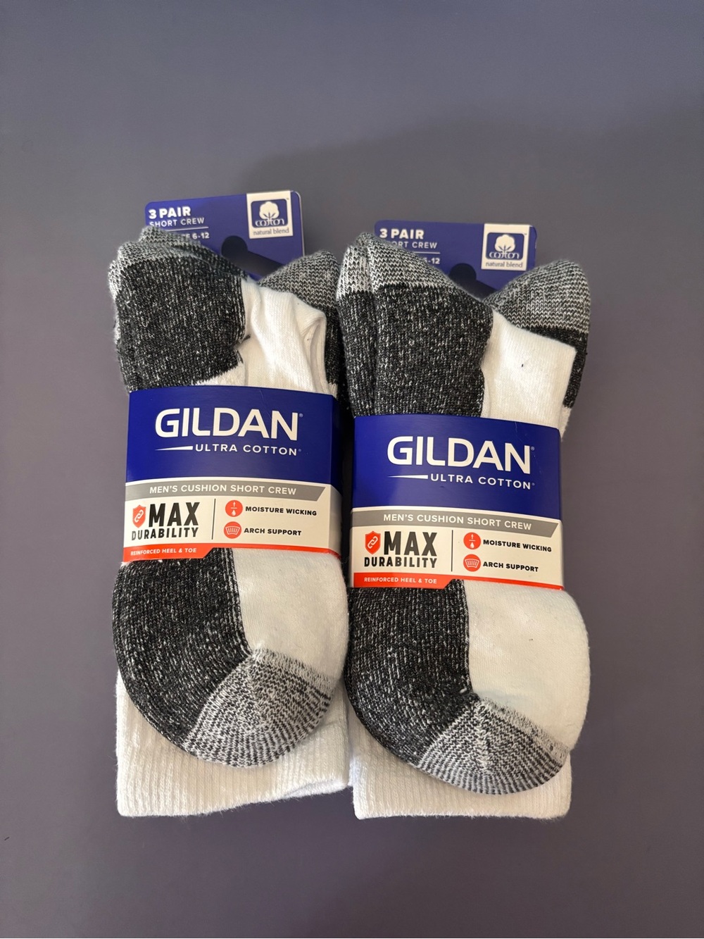 Gildan Men's Cushion Short Crew Socks - White & Gray six pairs